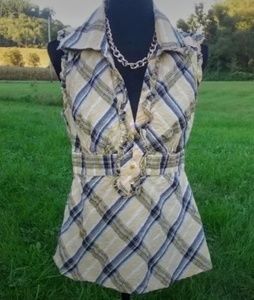 Sleeveless Plaid Blouse, Size XL